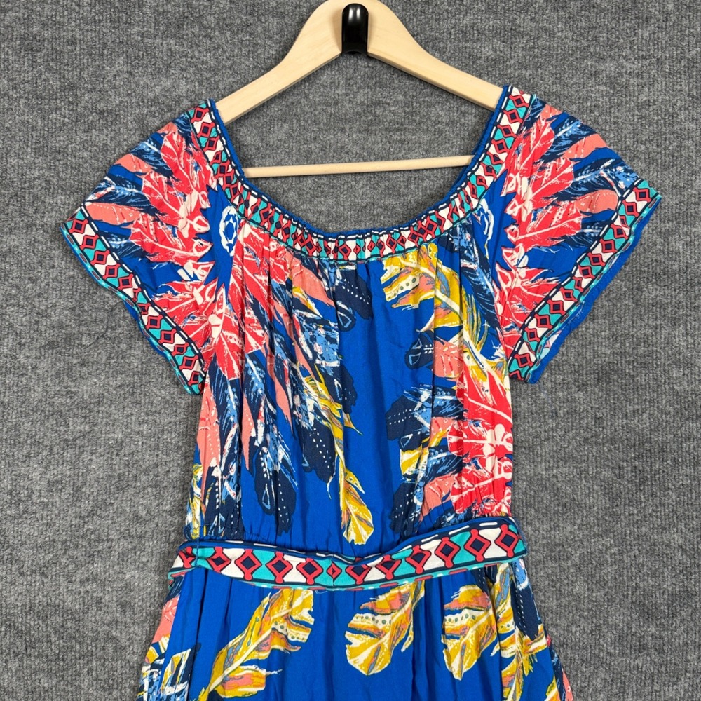 Flying‎ Tomato Size Medium Maxi Dress Blue Floral Tropical High Low Tie Waist - Picture 4 of 9
